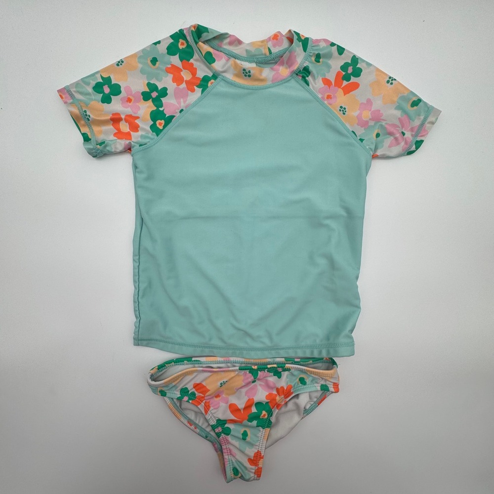 Wonder Nation Girls Floral Rash Guard Bikini Swimsuit Set‎ Size S 6-6X